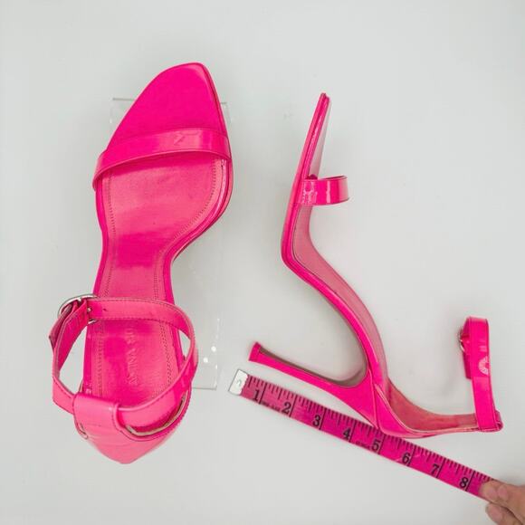 Amina Muaddi Kim Bubblegum Pink Patent Calf Leather Stiletto Strap Heels Size 39 - Picture 10 of 12